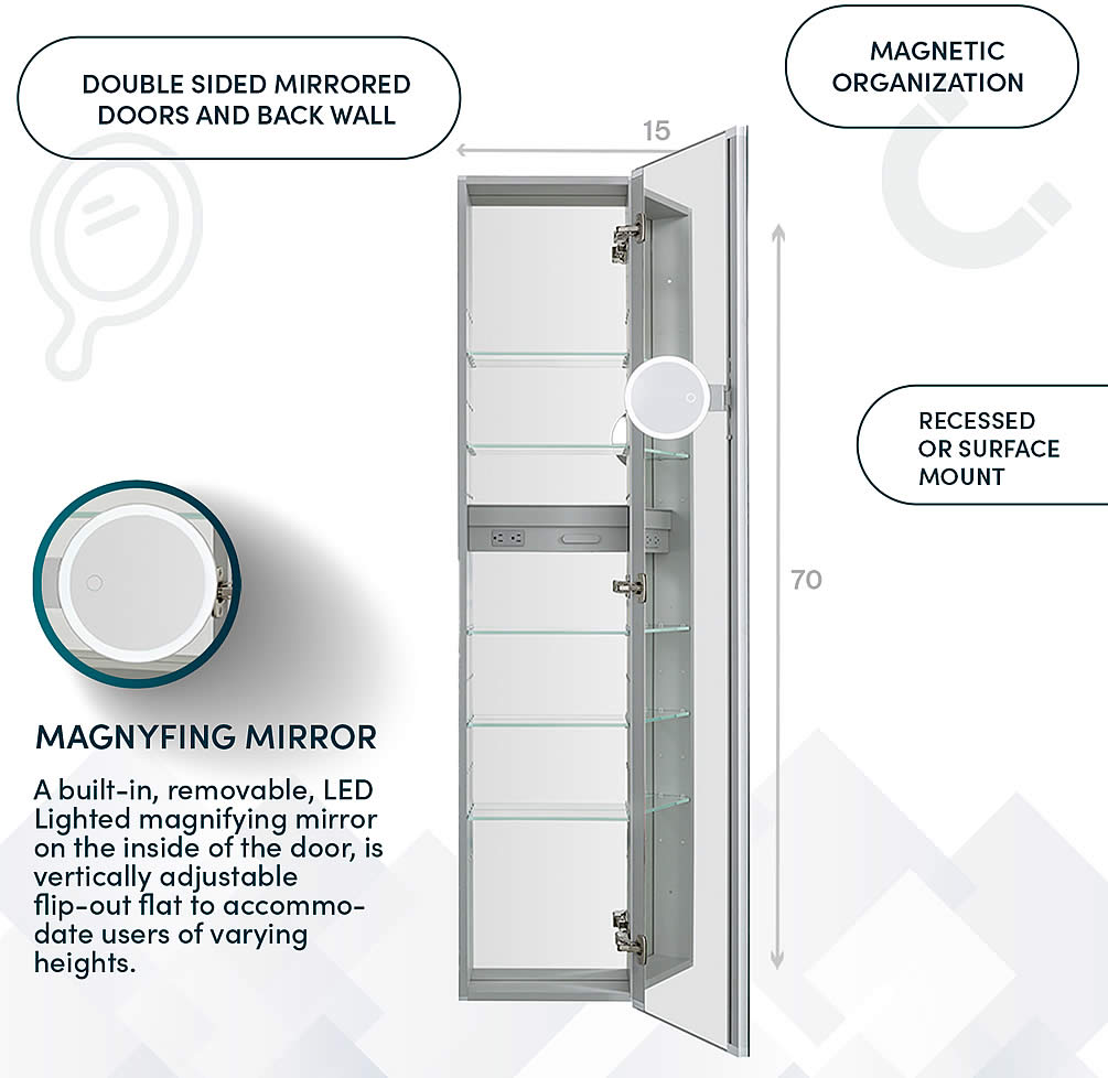 Aquadom Royale 15"x70" Extra-Tall Medicine Cabinet