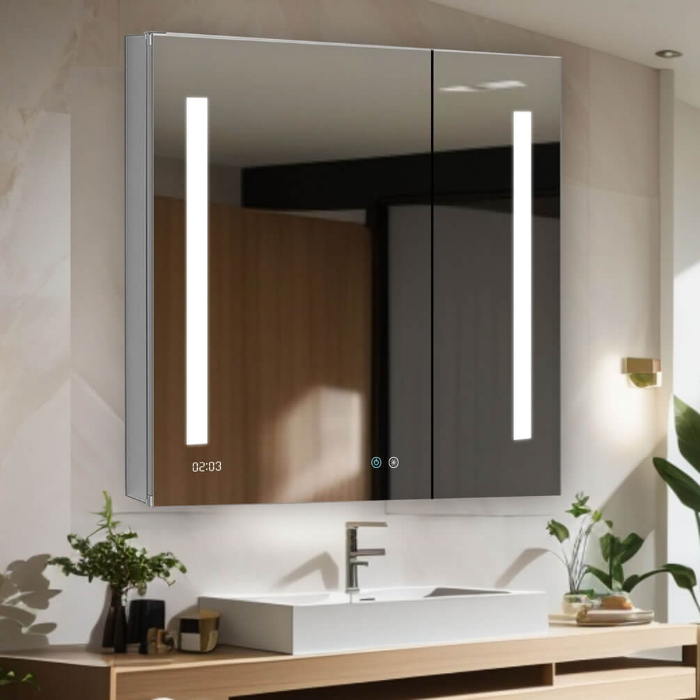 Aquadom SIGNATURE Royale 3-Door LED Medicine Cabinet with frosted mirrored doors and adjustable LED lighting.