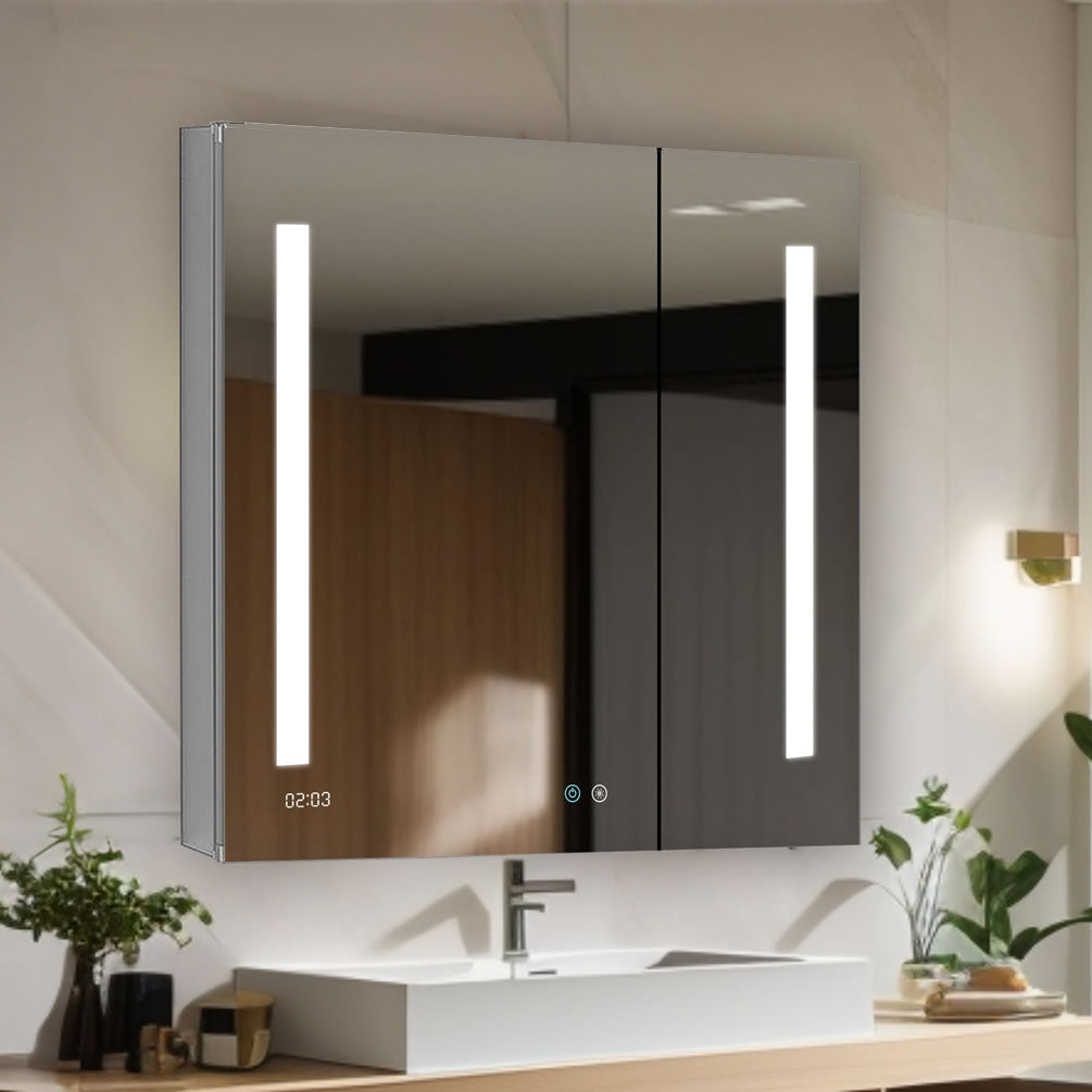 Aquadom Signature LED Medicine Cabinet 30" x 30" x 5" Deep.  Inside there's a 3x LED Makeup Mirror - among other goodies.