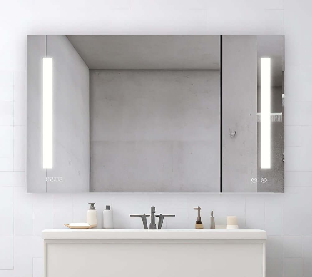 Aquadom SIGNATURE Royale 3-Door LED Medicine Cabinet with adjustable lighting and frosted mirrored doors.