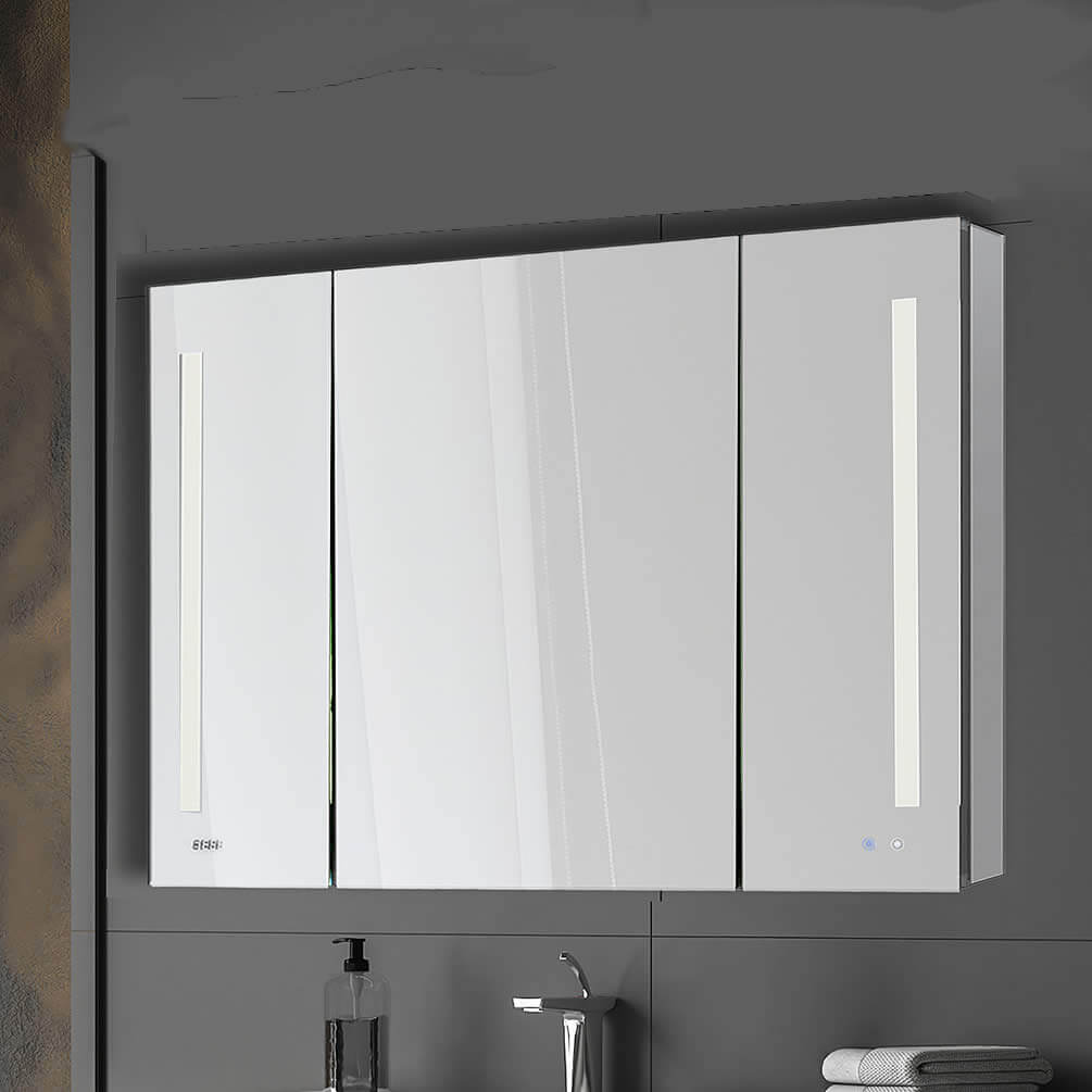 Aquadom SIGNATURE Royale 3-Door LED Medicine Cabinet with frosted vertical bands and adjustable LED lighting.