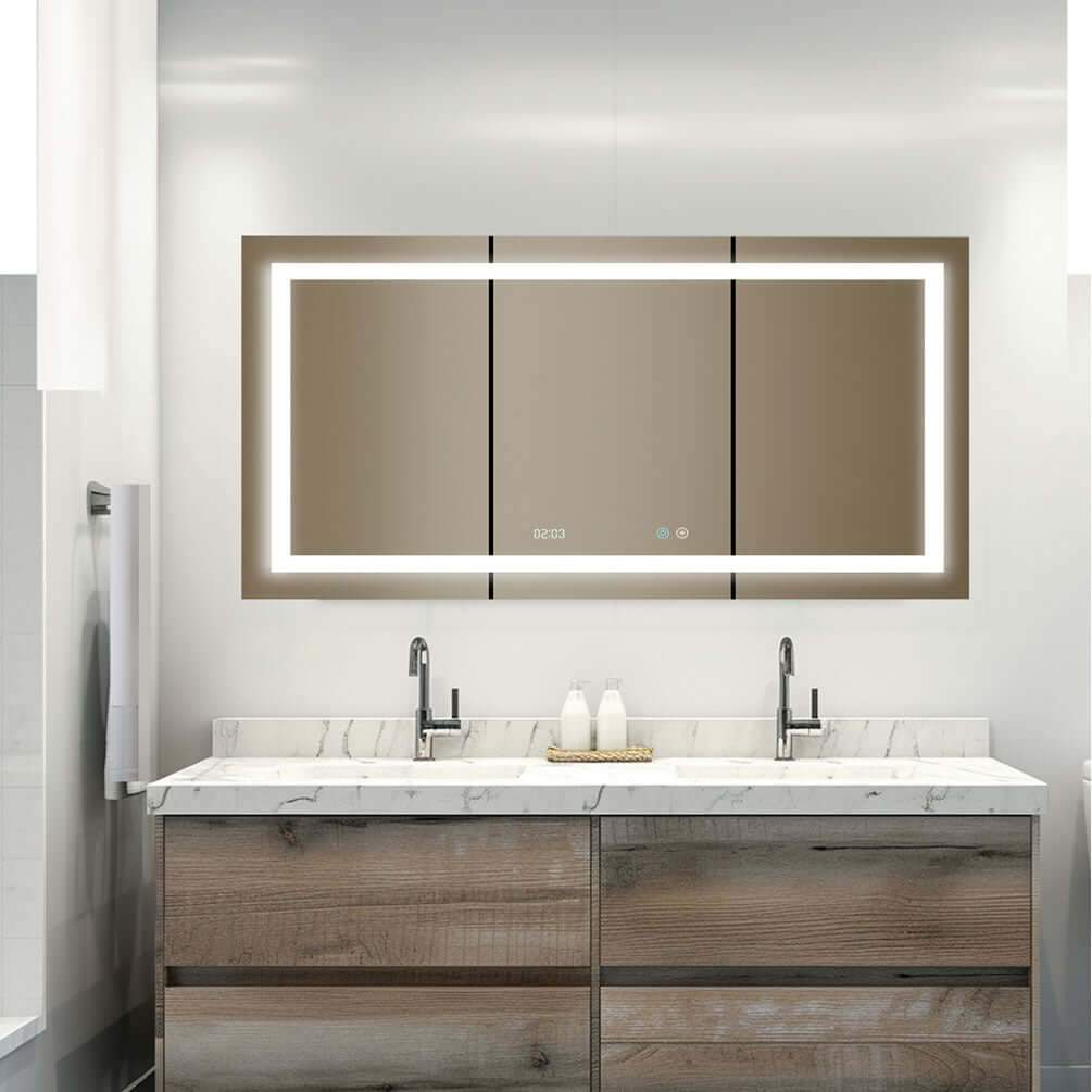 Aquadom SIGNATURE Royale 3-Door LED Medicine Cabinet 48" or 60" Wide with adjustable LED lighting and soft-close hinges.