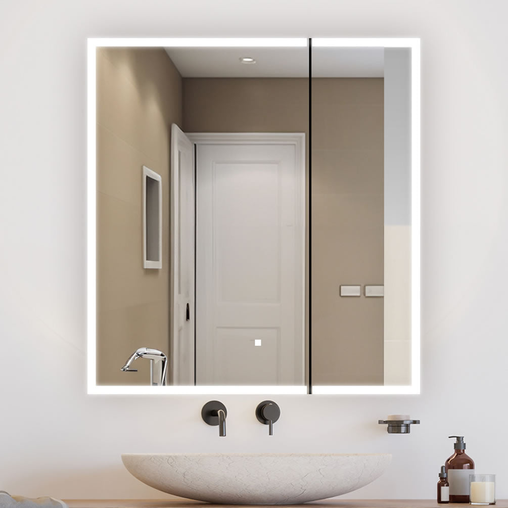 Aquadom 30" x 32" High 2-Door Offset Edge Royale Medicine Cabinet.  Left door: 20" Wide.  Right Door: 10" Wide.