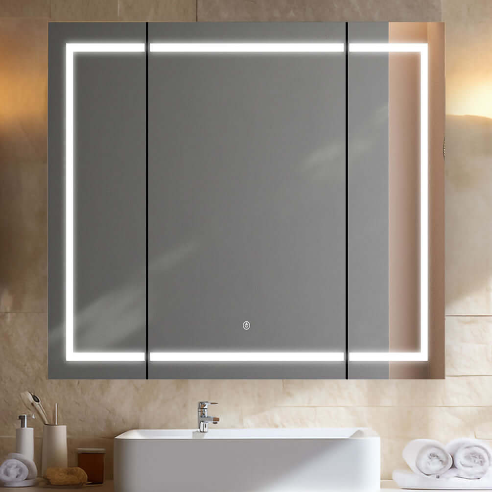 36" High x 40" Wide, there are 4 adjustable 8mm (1/4 inch +) glass shelves inside, 
