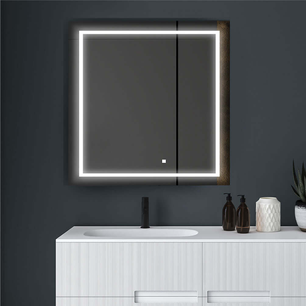 A Touch-Sensor on the face of the leftdoor controls the LED lighting.  Short press for on/off.  Long press for dimmer.