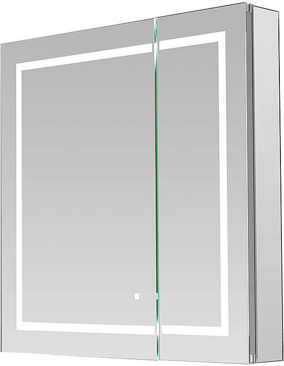 Recess or surface-mount.  Hardware is included.  (Rough-in 29.5" x 29.5" x 4")