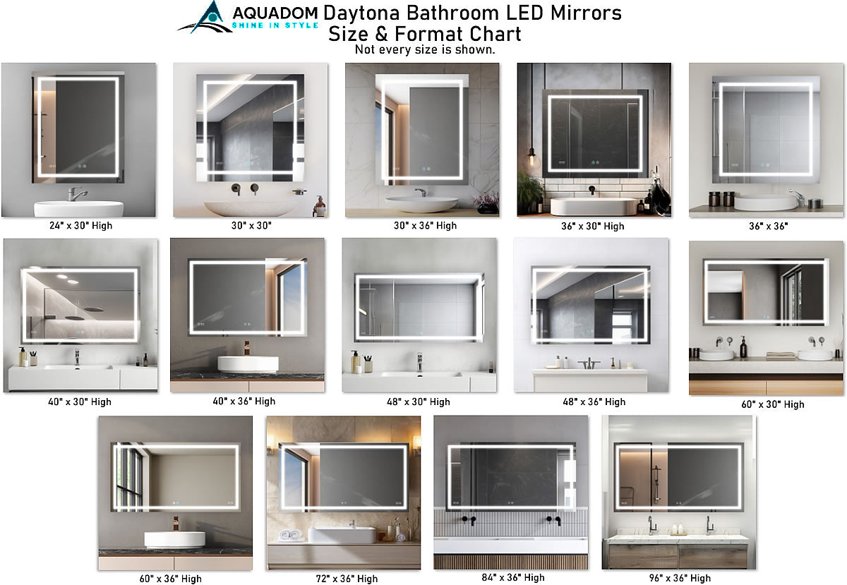 Daytona LED Bathroom Vanity Mirrors come in 16 sizes from 24" to 96" wide.