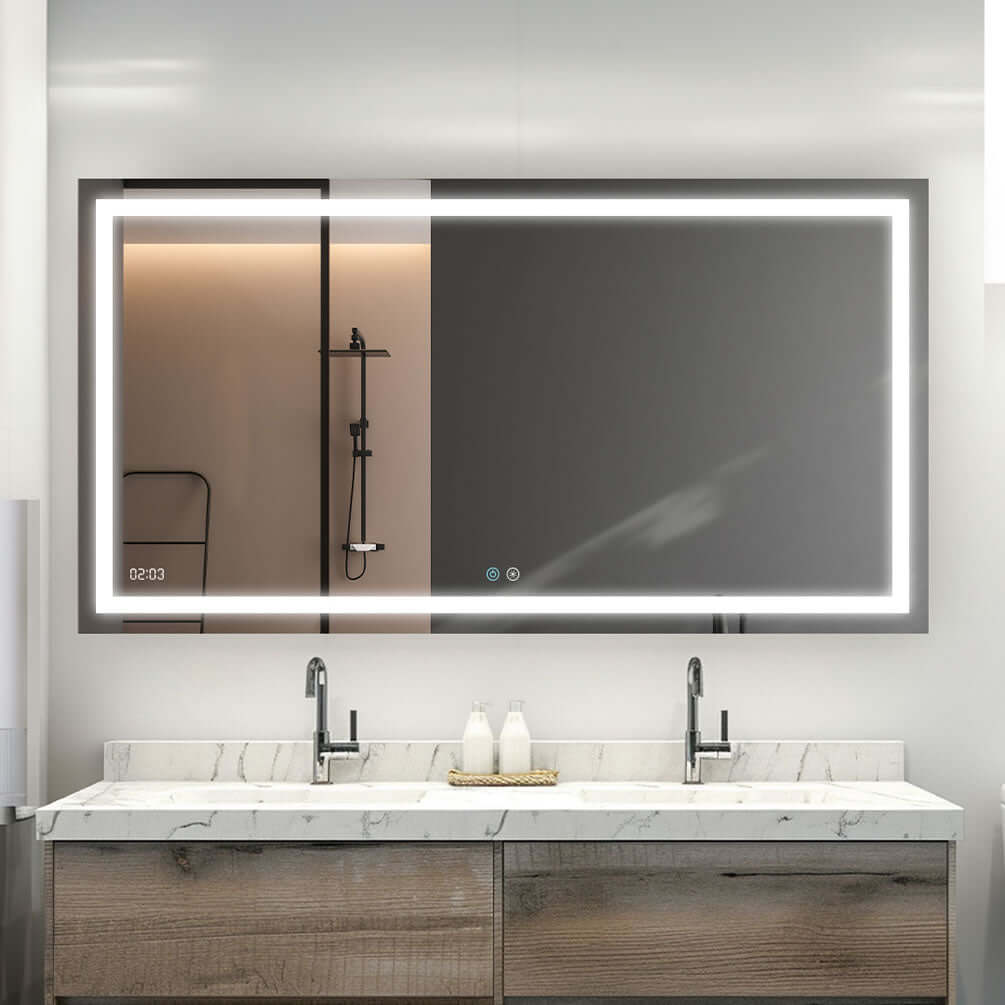 EDGE LED Heated Bathroom Vanity Mirror - 10 Sizes 24" to 96" Wide - Aquadom - Perfect Makeup Mirrors