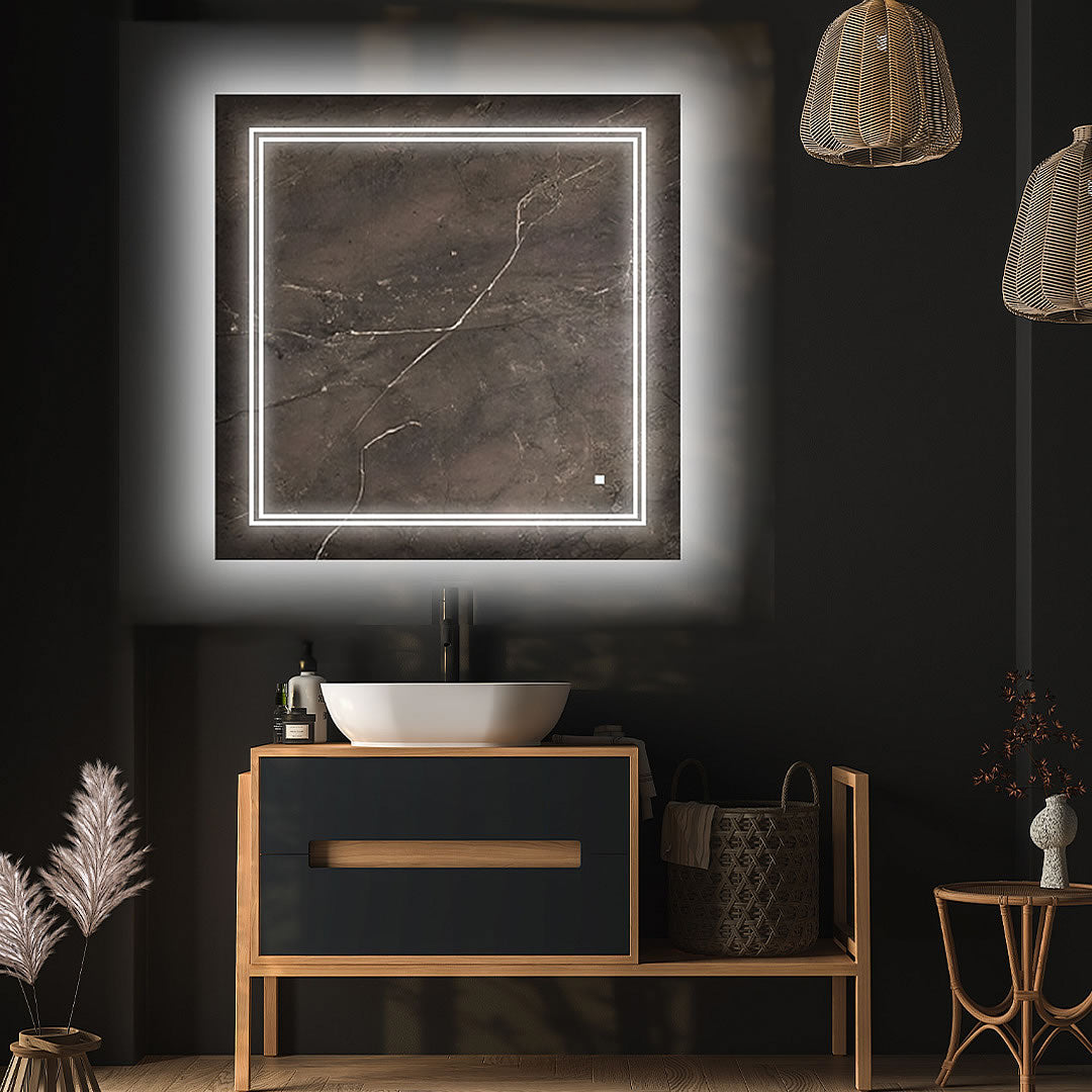 Square format Soho LED Vanity Mirror.  Sizes available:  30" or 36" Square.