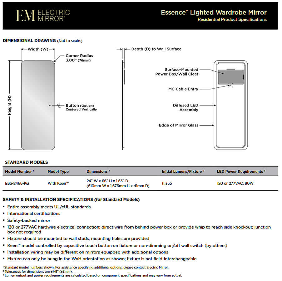 Essence Wardrobe Mirror with Keen Technology - Electric Mirror
