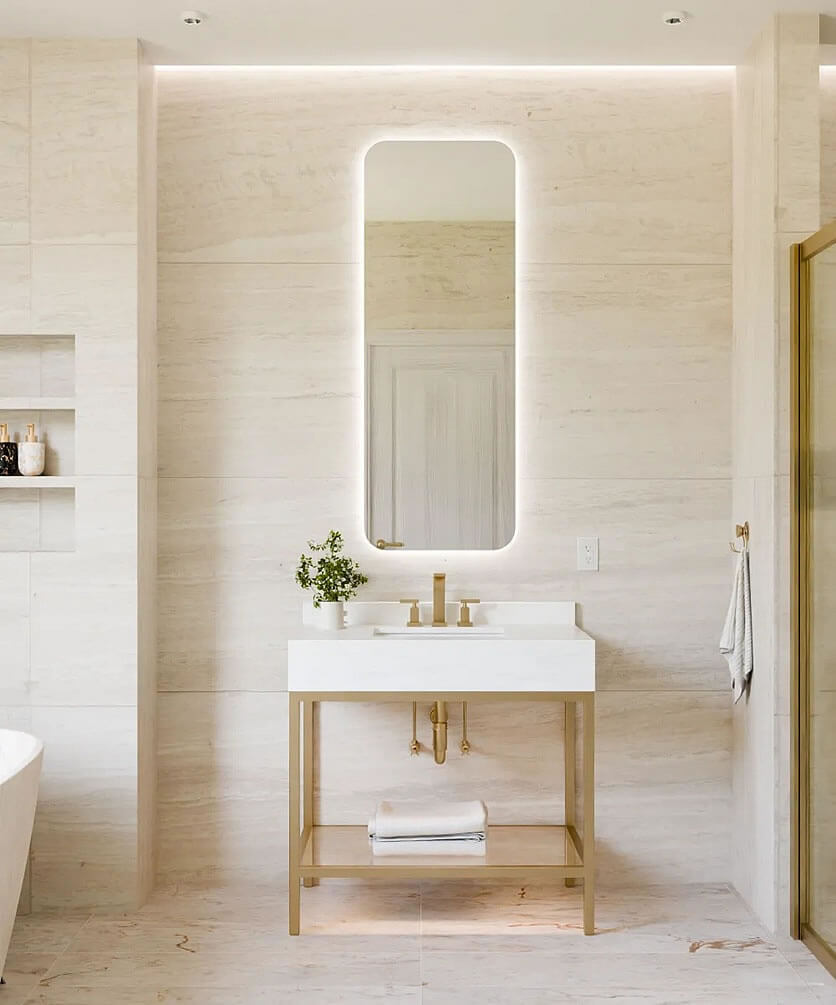 Essence LED Backlit Bathroom Vanity Mirror – 44" or 50" Tall, by Electric Mirror