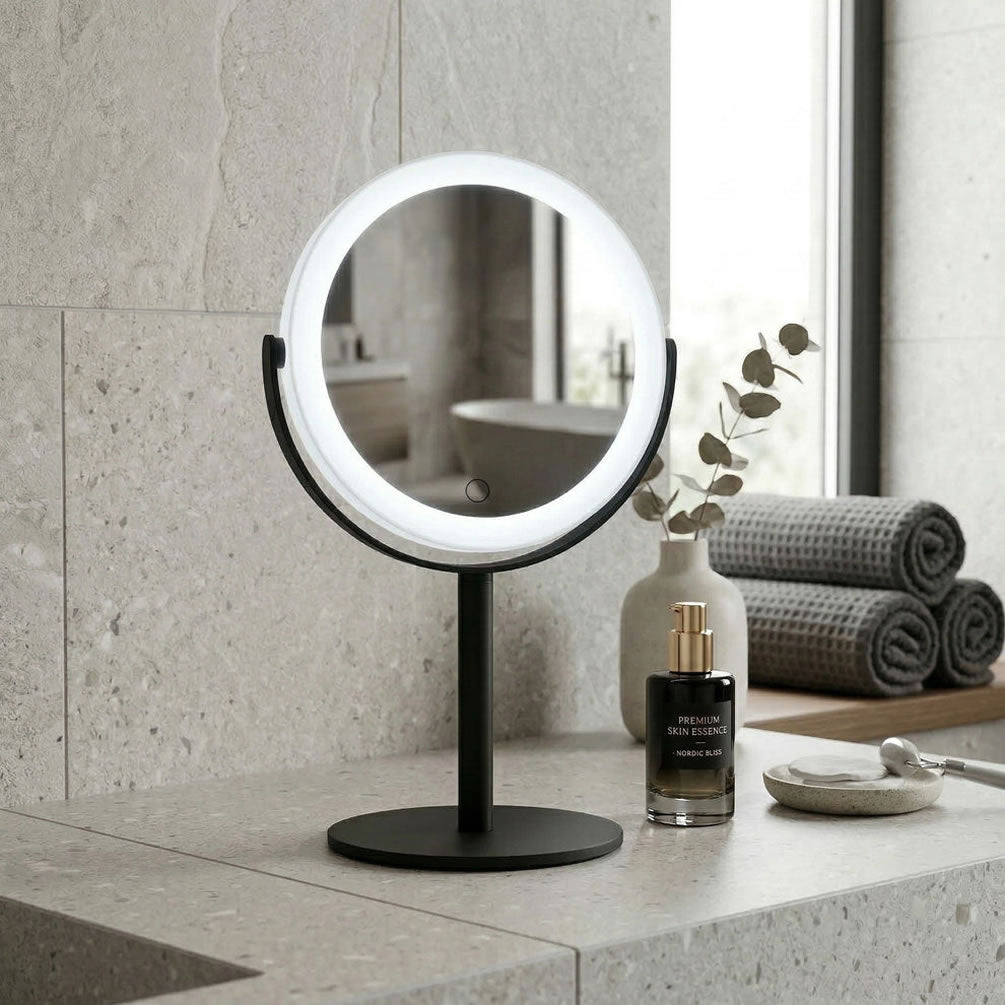 7x/1x Cordless Free-Standing Makeup/Shaving Mirror, Black or Chrome - Outline Collection by SMEDBO - Perfect Makeup Mirrors