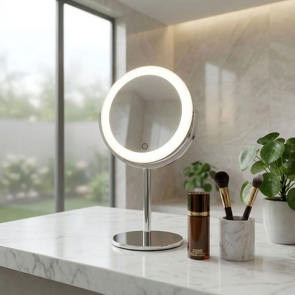 7x/1x Cordless Free-Standing Makeup/Shaving Mirror, Black or Chrome - Outline Collection by SMEDBO - Perfect Makeup Mirrors