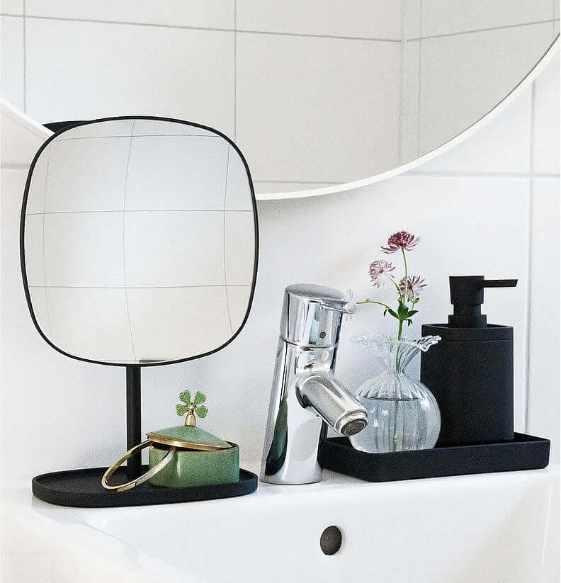 Free-Standing Makeup Mirror with Jewelry Tray - Black, Green, or White