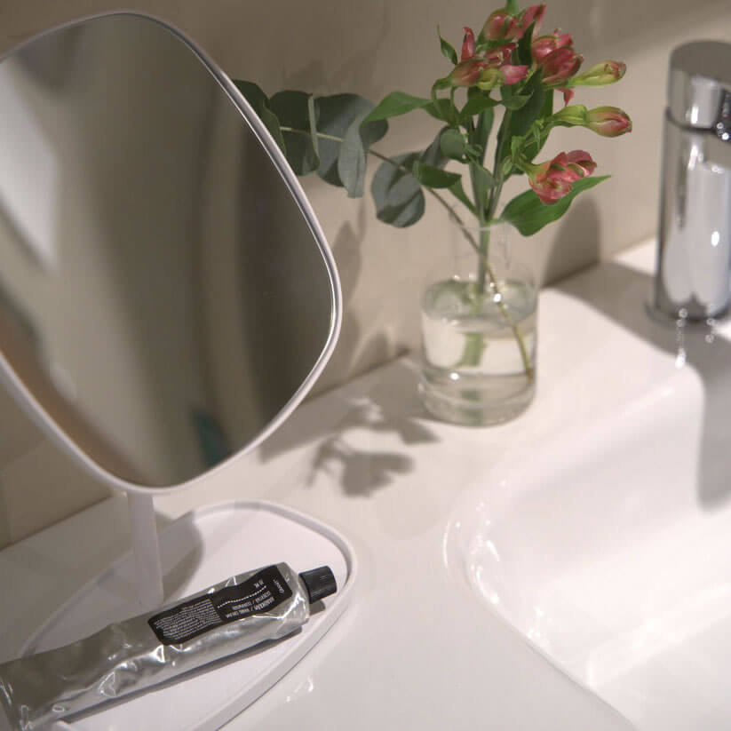 Free-Standing Makeup Mirror with Jewelry Tray - Black, Green, or White