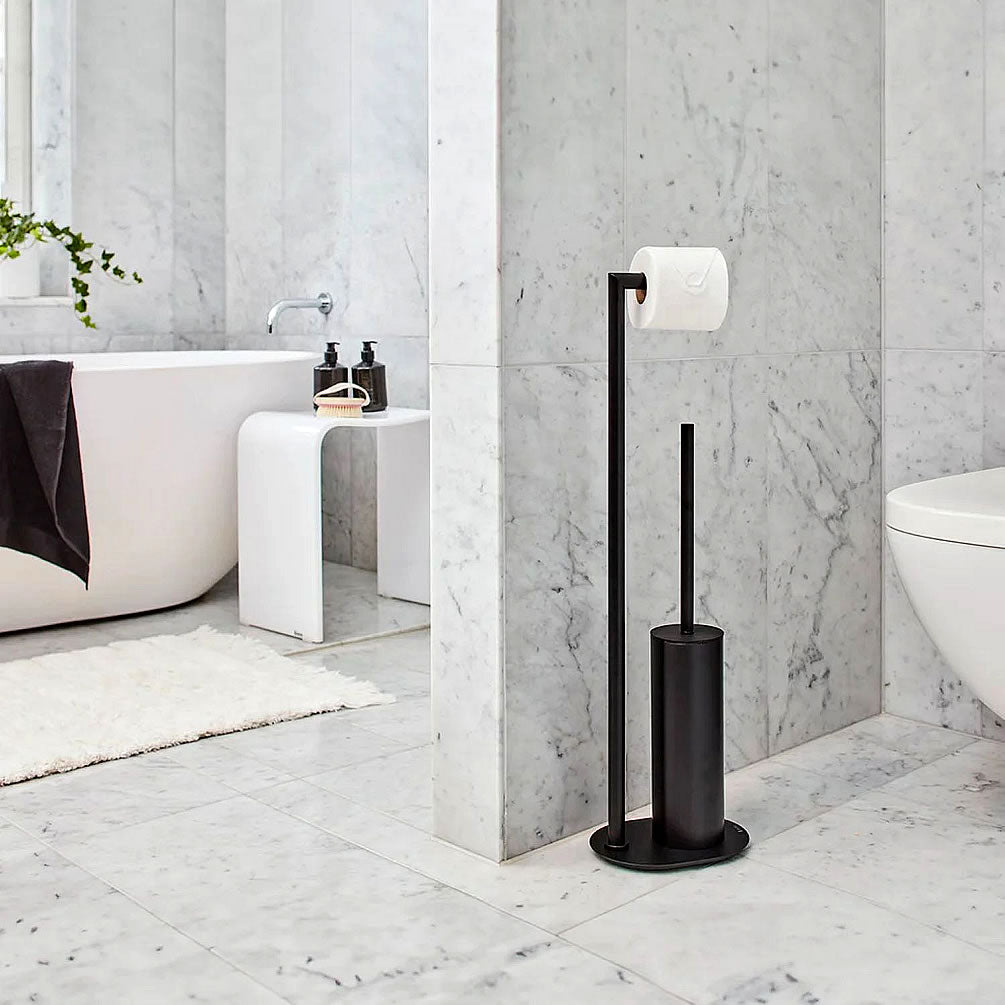 Free Standing Toilet Paper Holder with Toilet Brush - Stainless Steel or Matte Black - SMEDBO