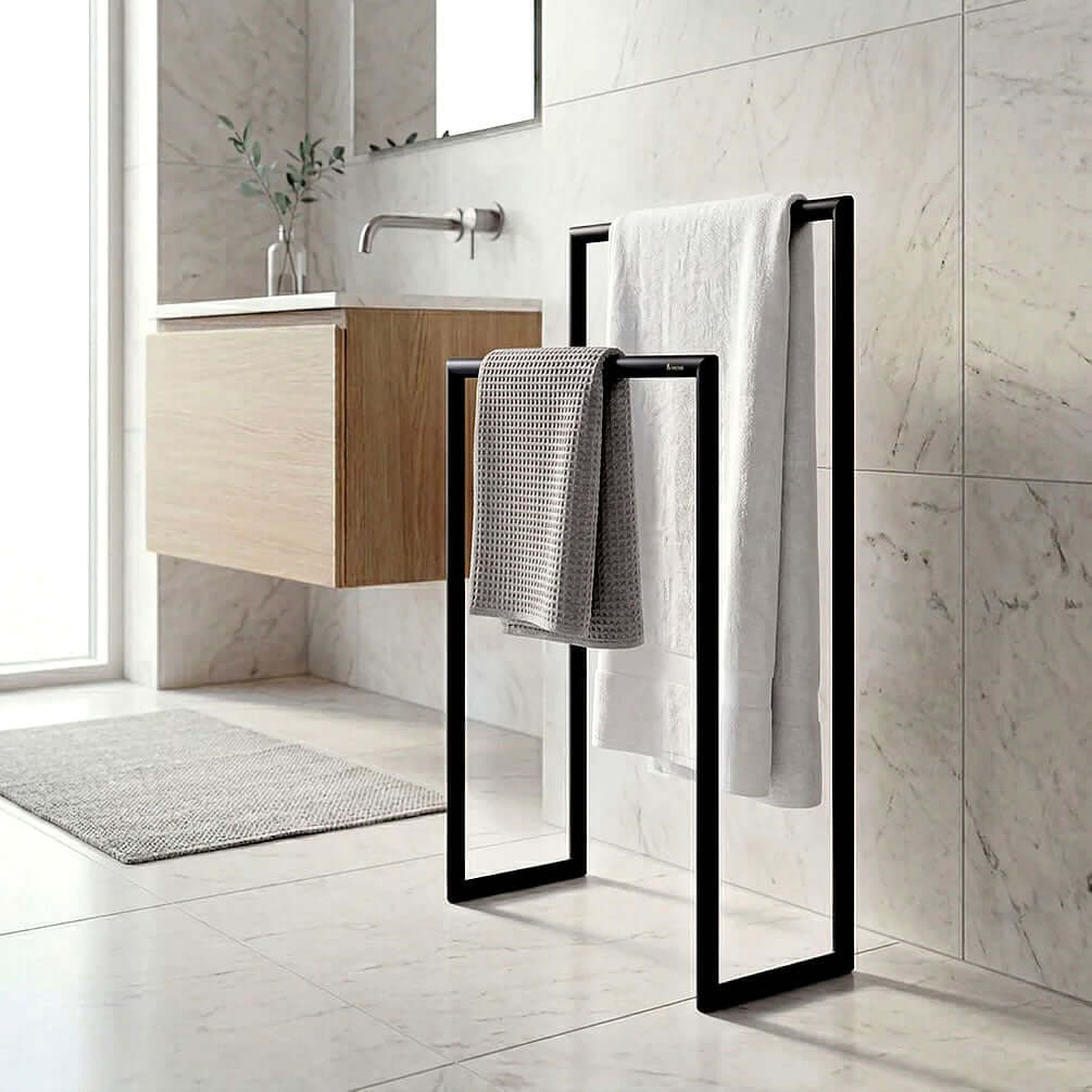 Stainless Steel Freestanding Double Towel Stand - Stainless Steel or Matte Black - SMEDBO
