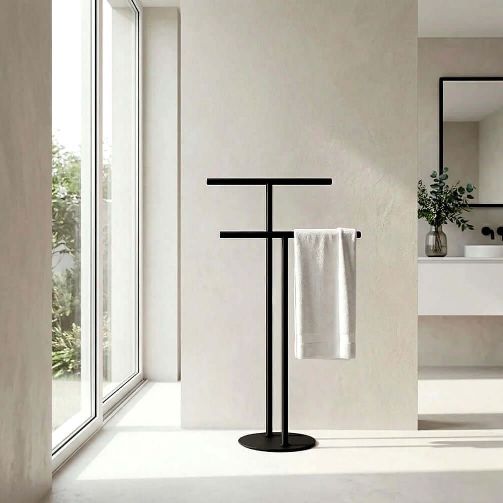 Double-T Stainless Steel Freestanding Towel Stand - Stainless Steel or Matte Black - SMEDBO