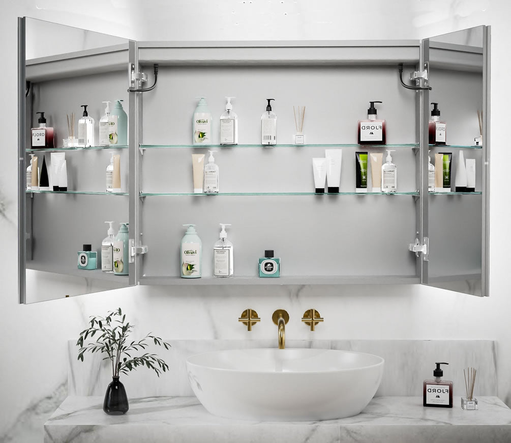 30" High Cabinet includdes 2 interior tempered glass shelves.  Each can hold up to 10 lbs. each!  Ample storage space.