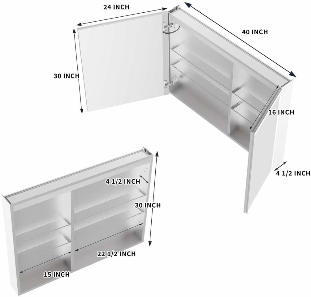 40" Reluma LED Medicine Cabinet 30", or 32" High, Recessed or Surface Mount – Mirror Luxe