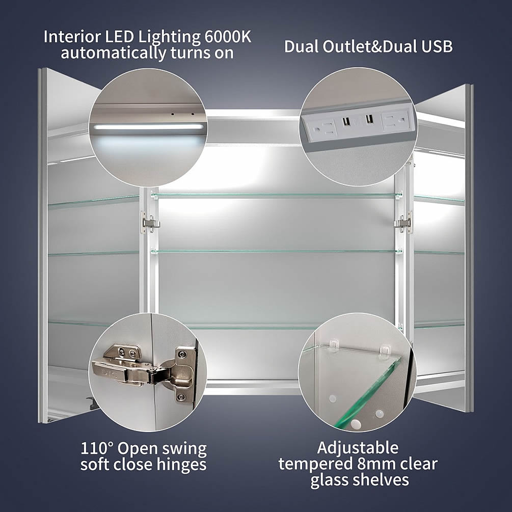 40" Reluma LED Medicine Cabinet 30", or 32" High, Recessed or Surface Mount – Mirror Luxe - Perfect Makeup Mirrors