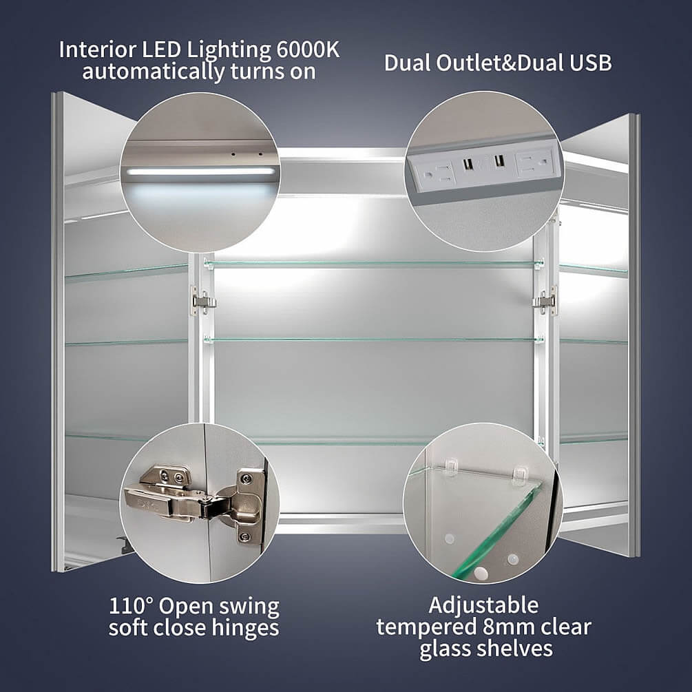 24" Reluma LED Medicine Cabinet 32" or 36" High, Recessed or Surface Mount – Mirror Luxe