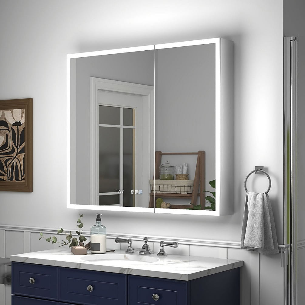 Mirror Luxe Reluma 36" Wide x 32" High - with slow-close hinges, three interior shelves and a load of features.