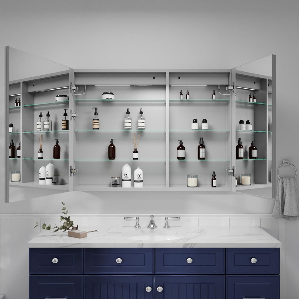 40" x 30" High Cabinet with interior tempered glass shelves.  Each can hold up to 10 lbs. each!  Ample storage space.