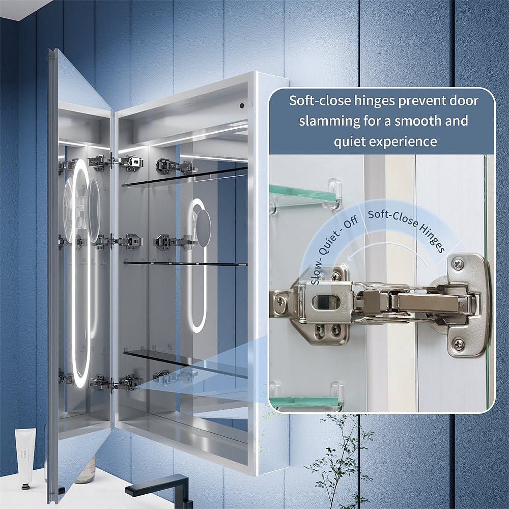 40" and 42" Wide Iriel LED Medicine Cabinets, Recessed or Surface Mount - by Mirror Luxe - Perfect Makeup Mirrors