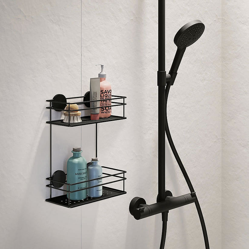 Stainless Steel Self-Adhesive Double Shower Basket, Polshed Chrome or Matte Black - by Beslagsboden