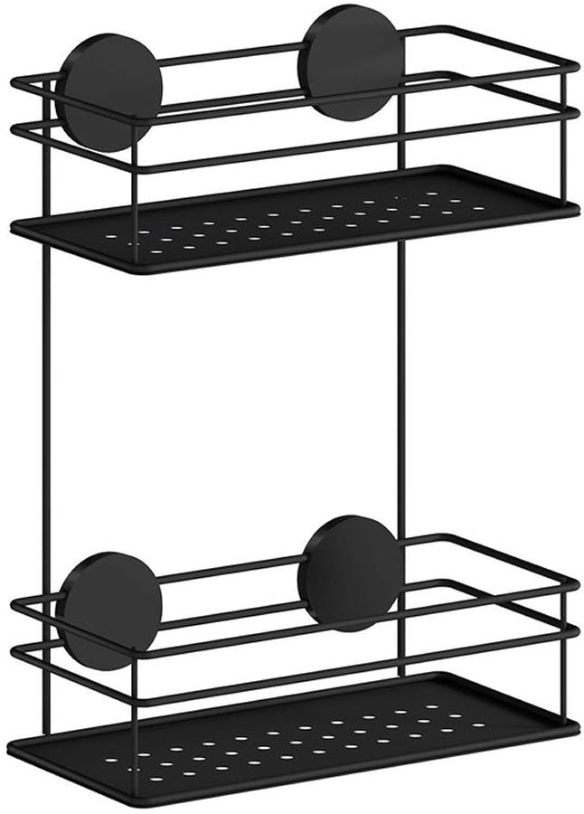 Stainless Steel Self-Adhesive Double Shower Basket, Polshed Chrome or Matte Black - by Beslagsboden