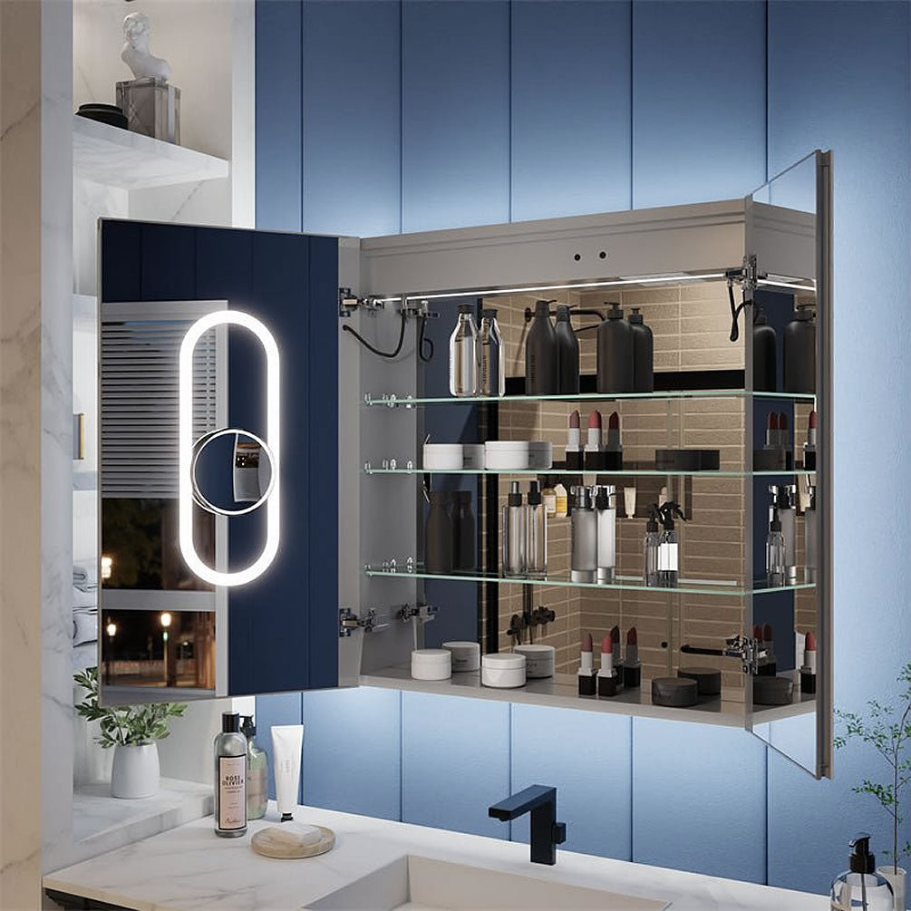 Iriel 30" Wide Medicine Cabinet with doors open.