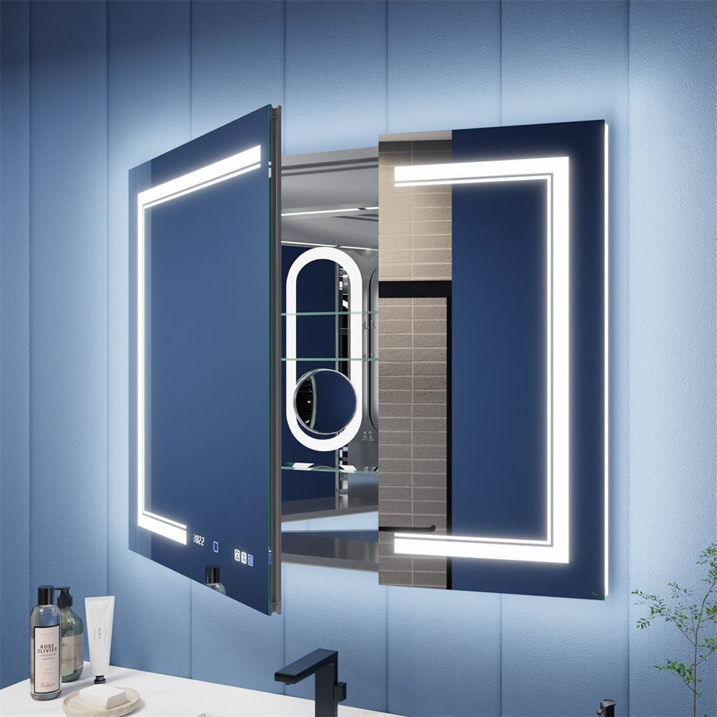 Iriel 40" x 32" and 42" x 36" Medicine Cabinets have LED magnifying mirrors inside the door - height adjustable.
