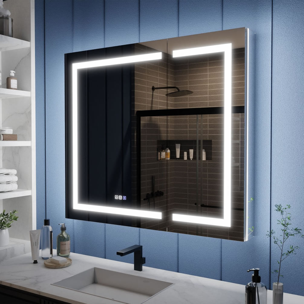 72" Wide Iriel LED Medicine Cabinet, Recessed or Surface Mount – by Mirror Luxe - Perfect Makeup Mirrors