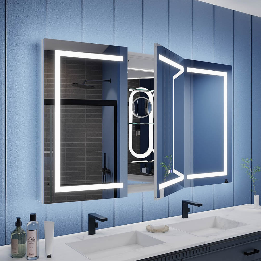 60" and 66" Wide Iriel LED Medicine Cabinets, Recessed or Surface Mount – by Mirror Luxe