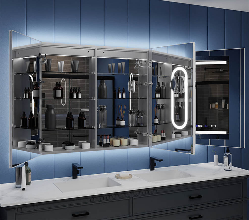 60" and 66" Wide Iriel LED Medicine Cabinets, Recessed or Surface Mount – by Mirror Luxe