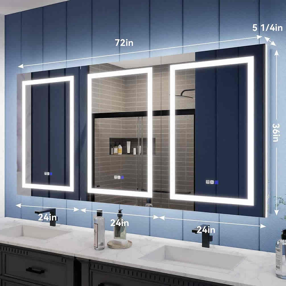 72" Wide Iriel LED Medicine Cabinet, Recessed or Surface Mount – by Mirror Luxe