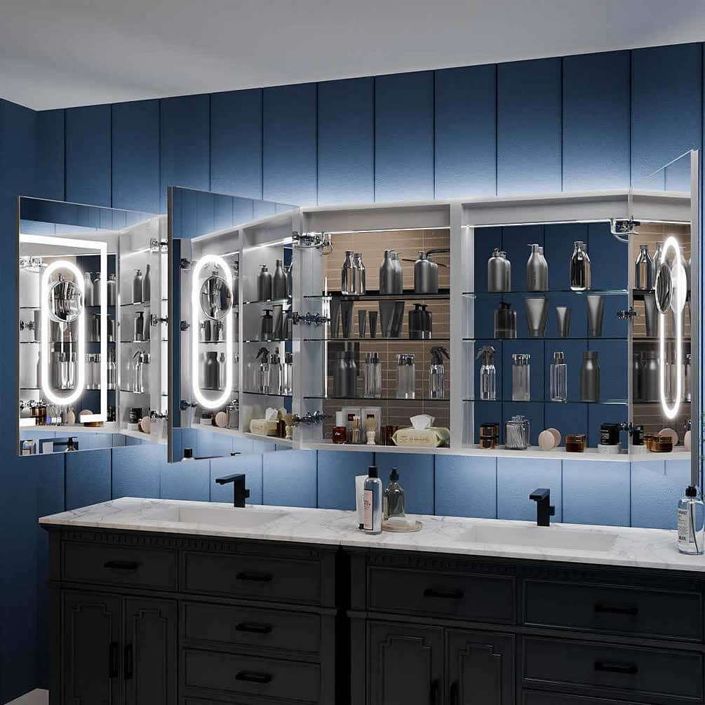 72" Wide Iriel LED Medicine Cabinet, Recessed or Surface Mount – by Mirror Luxe
