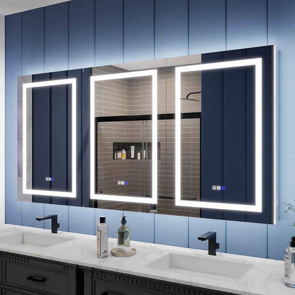 72" Wide Iriel LED Medicine Cabinet, Recessed or Surface Mount – by Mirror Luxe