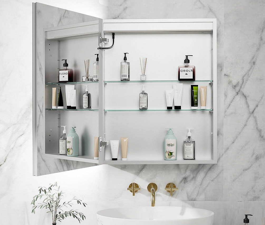 Relais 24" x 30" High Medicine Cabinet, hinge on left.  Hinge on right also available.  