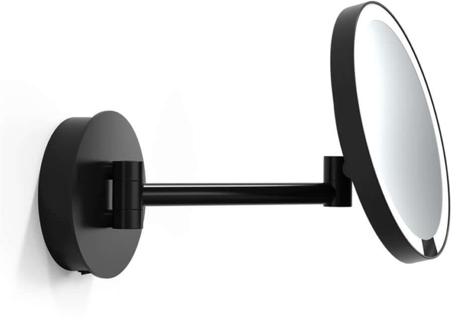 Matte Black rechargeable makeup mirror with lights by Decor Walther of Germany.  30,000 hour LEDs have a CRI of 90+