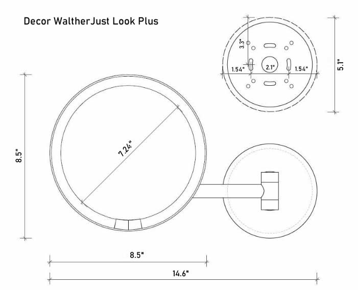 Decor Walther JUST LOOK PLUS wall mounted makeup mirror - technical drawing.