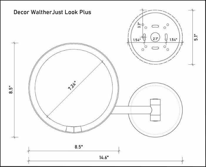 Decor Walther JUST LOOK PLUS wall mounted makeup mirror - technical drawing.