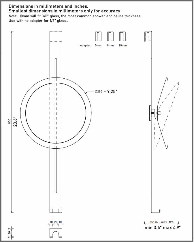 Stainless Steel Hanging 5x Shwoer Mirror with Towel Hook