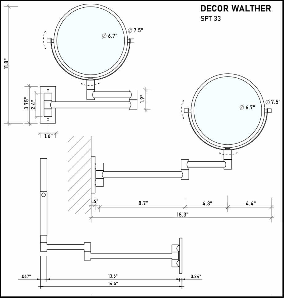 Technical drawing - Decor Walther SPT 33 Makeup Mirror