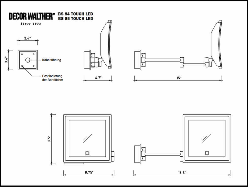 BS 84 TOUCH Battery Operated 5x LED Makeup Mirror with Lights - in Polished Chrome by Decor Walther