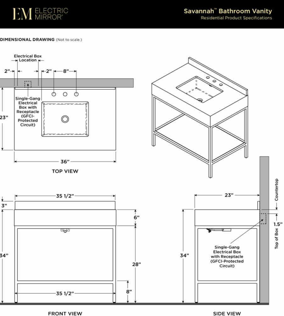 Sevannah 36" Open Bathroom Vanity with Quartz Countertop and Sink by Electric Mirror - Perfect Makeup Mirrors