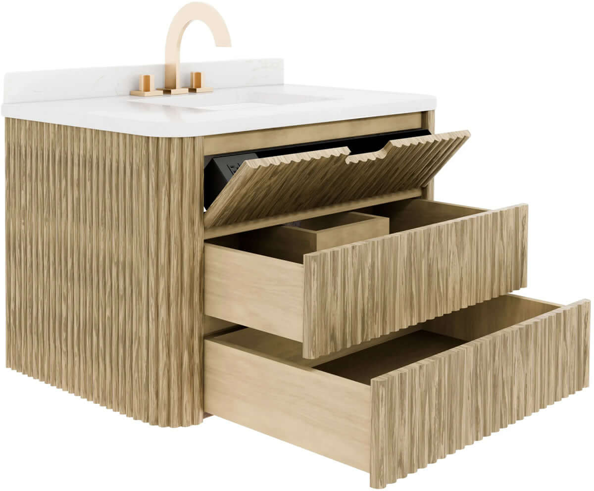 Monterey 36" Floating Bathroom Vanity with Quartz Countertop and Sink by Electric Mirror - Perfect Makeup Mirrors
