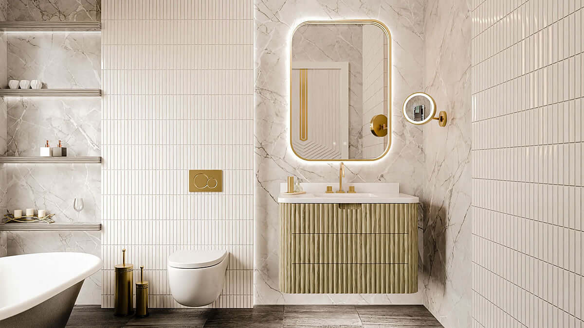 Monterey 36" Floating Bathroom Vanity with Quartz Countertop and Sink by Electric Mirror - Perfect Makeup Mirrors