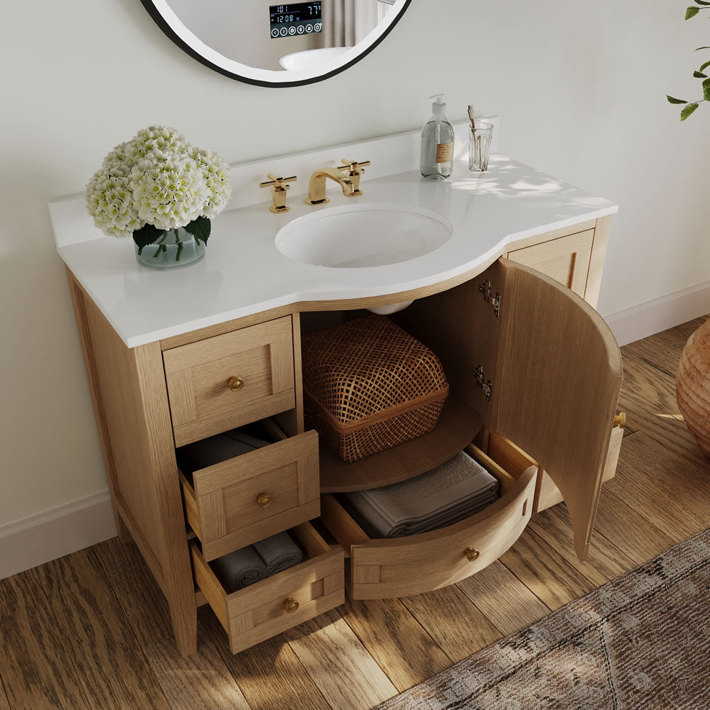 Lauren 42" & 48" American Oak Finished Solid Wood + Alpine White Quartz Top - by Ancerre Designs
